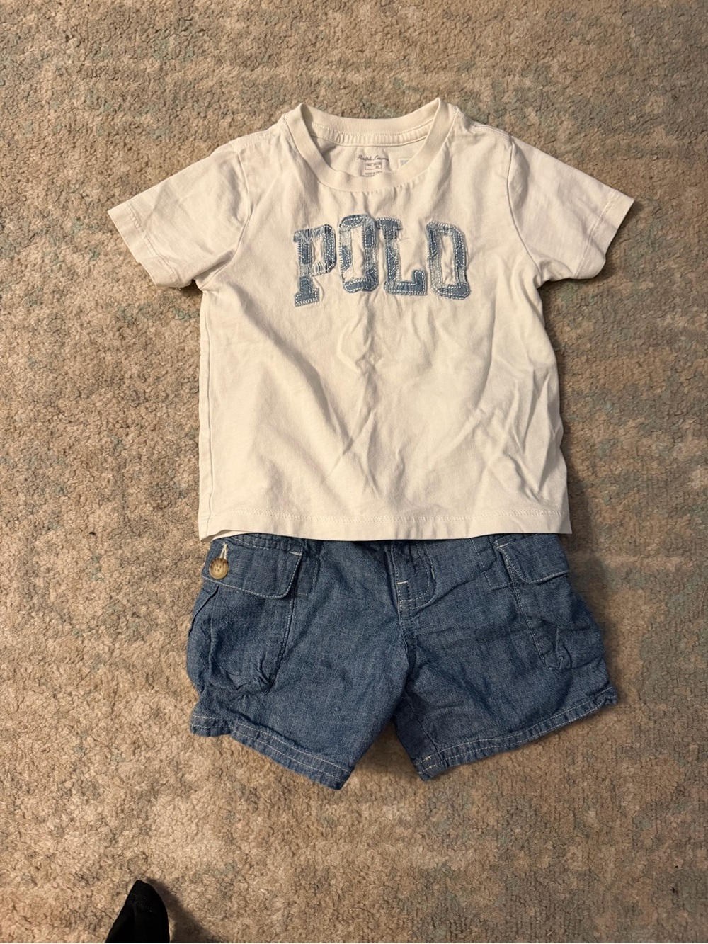 Ralph Lauren White Tee with Denim Blue POLO Appliqué